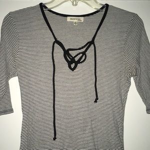 Black and White Striped Lace Up Mini Dress